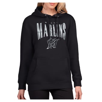 Women's G-III 4Her by Carl Banks Black Miami Marlins Metallic Team Name Fleece Hoodie