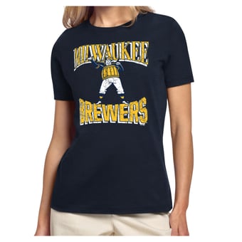 Women's Starter Navy Milwaukee Brewers Team Motif Mascot T-Shirt
