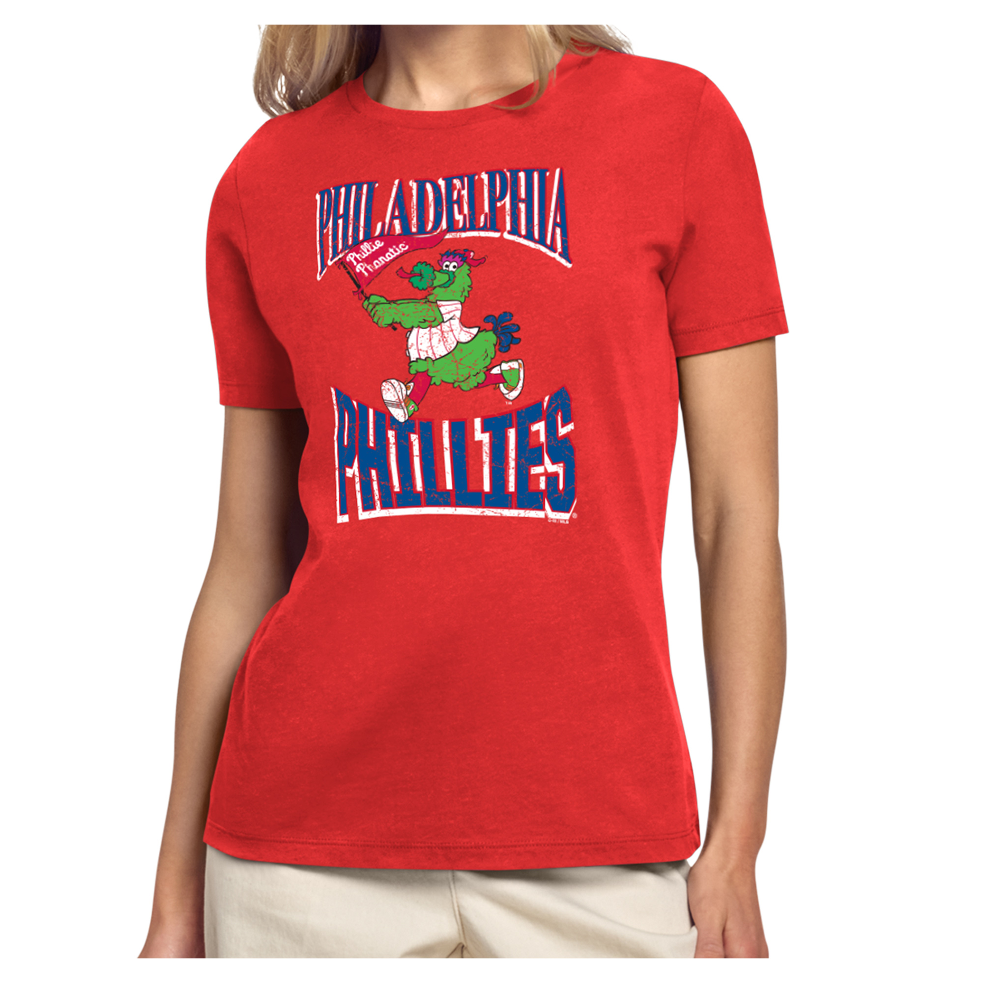 Women's Starter Red Philadelphia Phillies Team Motif Mascot T-Shirt