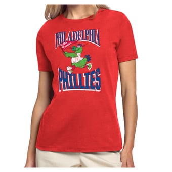 Women's Starter Red Philadelphia Phillies Team Motif Mascot T-Shirt