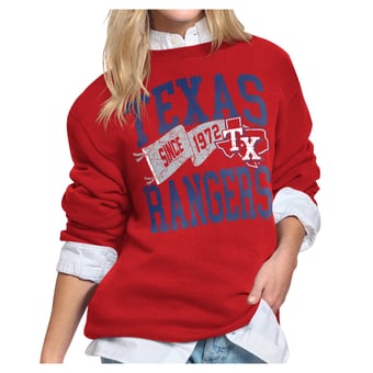Women's Starter Red Texas Rangers Pennant Flag Fleece Sweatshirt