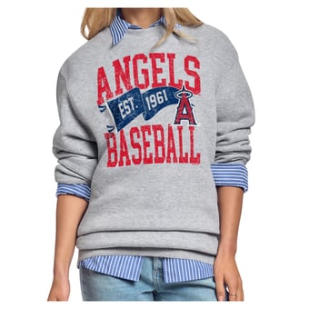 Women's Starter Gray Los Angeles Angels Pennant Flag Fleece Sweatshirt
