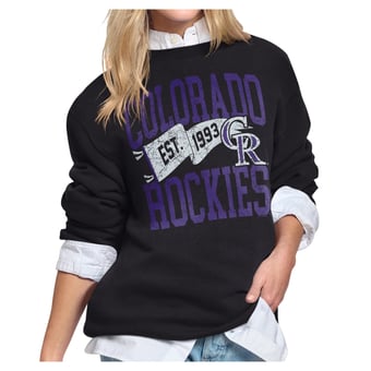 Women's Starter Black Colorado Rockies Pennant Flag Fleece Sweatshirt