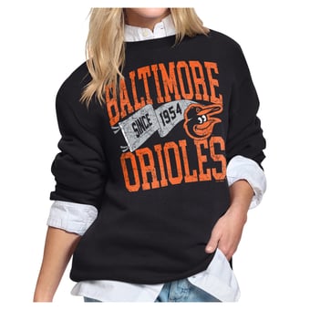 Women's Starter Black Baltimore Orioles Pennant Flag Fleece Sweatshirt