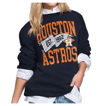 Women's Starter Navy Houston Astros Pennant Flag Fleece Sweatshirt