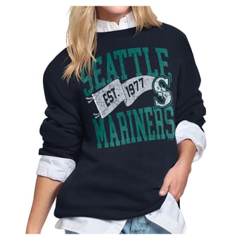 Women's Starter Navy Seattle Mariners Pennant Flag Fleece Sweatshirt
