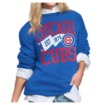 Women's Starter Royal Chicago Cubs Pennant Flag Fleece Sweatshirt