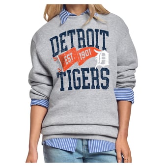 Women's Starter Gray Detroit Tigers Pennant Flag Fleece Sweatshirt