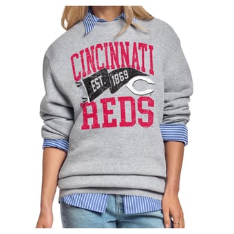 Women's Starter Gray Cincinnati Reds Pennant Flag Fleece Sweatshirt