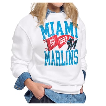 Women's Starter White Miami Marlins Pennant Flag Fleece Sweatshirt