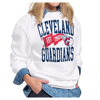 Women's Starter White Cleveland Guardians Pennant Flag Fleece Sweatshirt