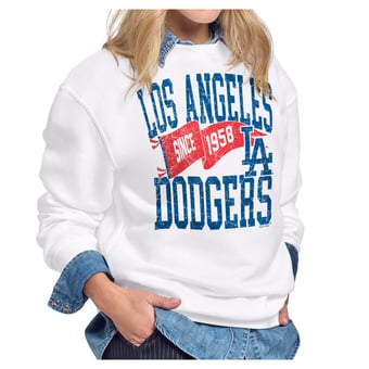 Women's Starter White Los Angeles Dodgers Pennant Flag Fleece Sweatshirt