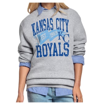 Women's Starter Gray Kansas City Royals Pennant Flag Fleece Sweatshirt
