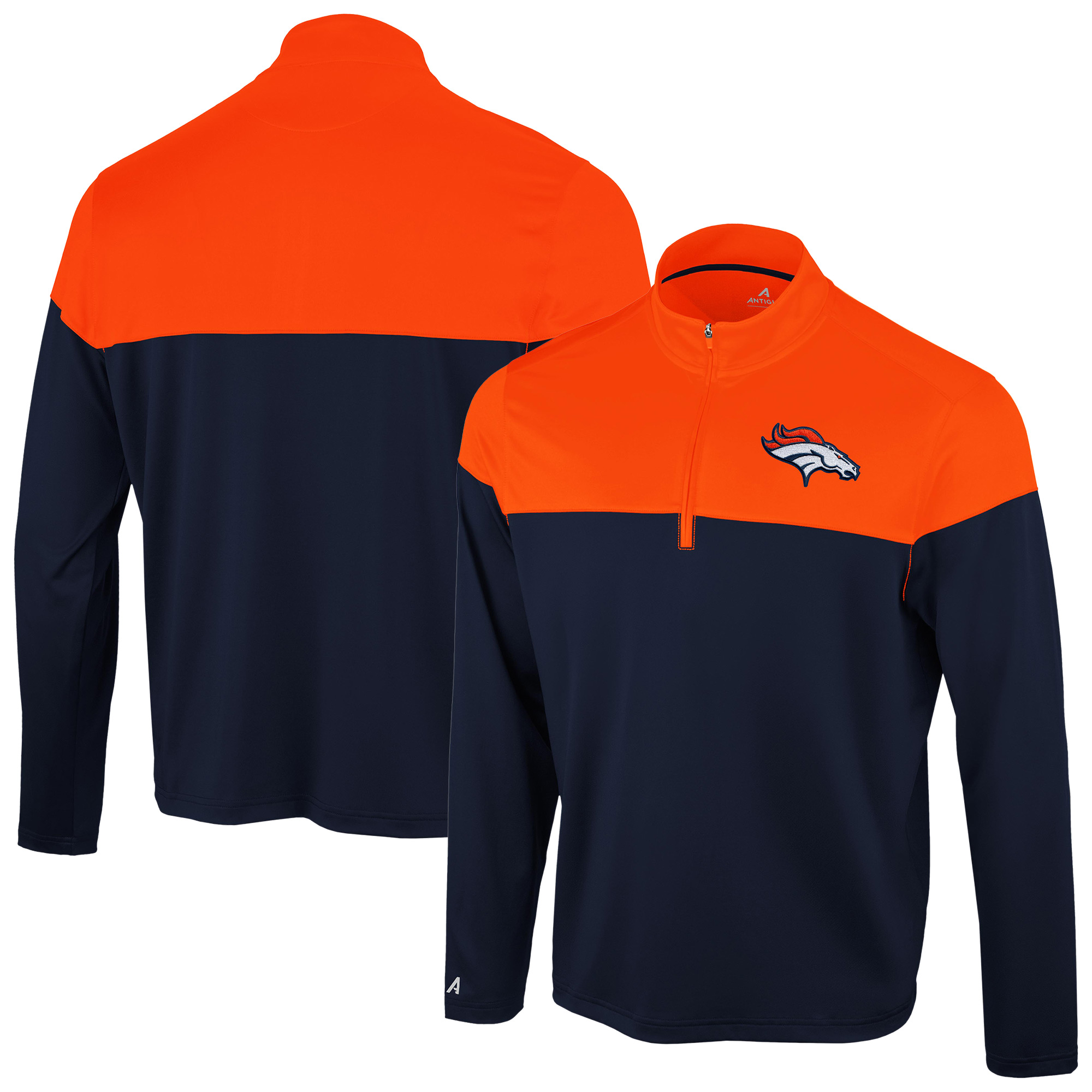 Men's Antigua Navy/Orange Denver Broncos Hinder Quarter-Zip Pullover