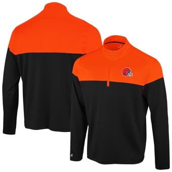 Men's Antigua Black/Orange Cleveland Browns Hinder Quarter-Zip Pullover