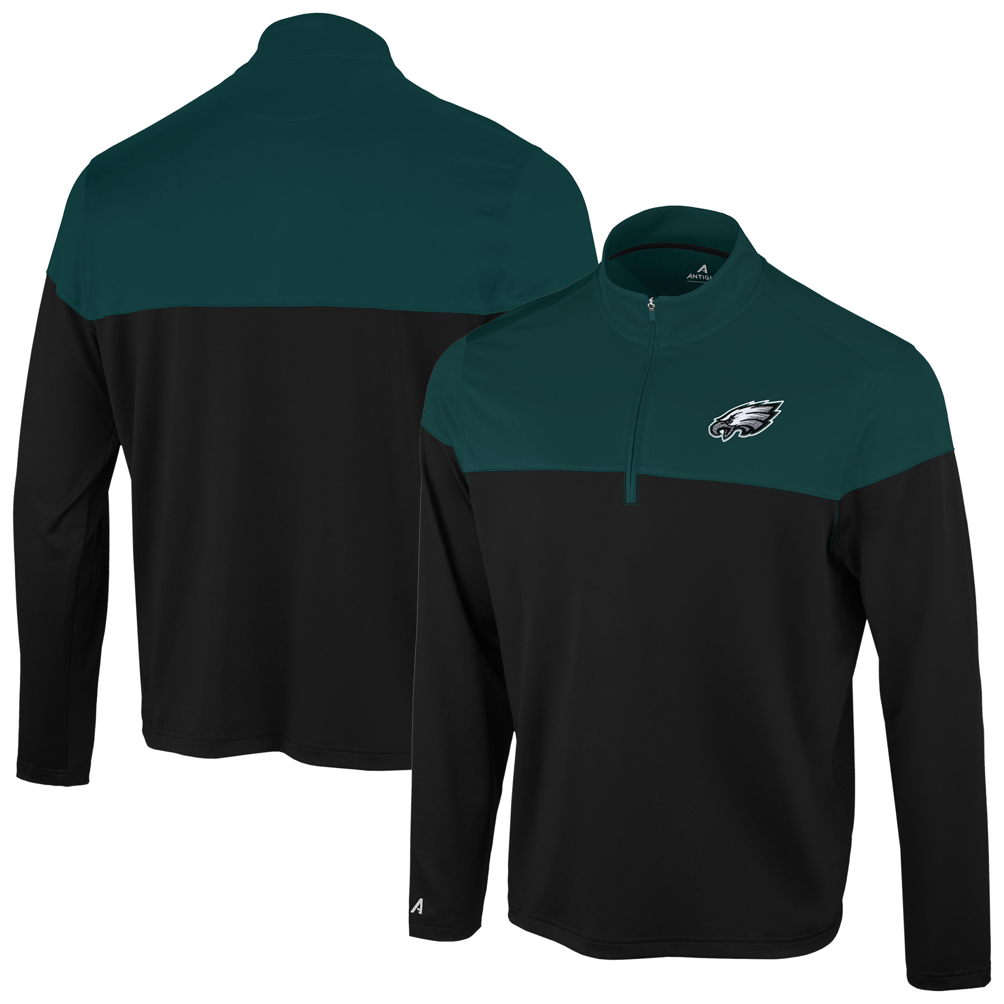 Antigua Men's Black/Midnight Green Philadelphia Eagles Hinder Quarter-Zip Pullover - Black, Midnight Green