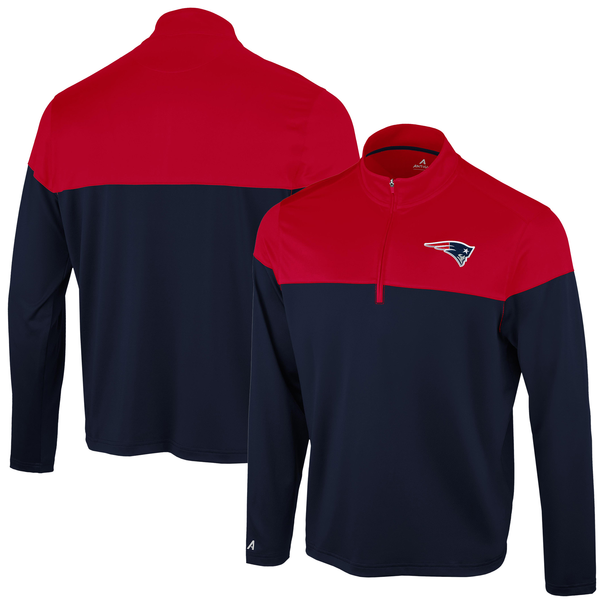 Men's Antigua Navy/Red New England Patriots Hinder Quarter-Zip Pullover