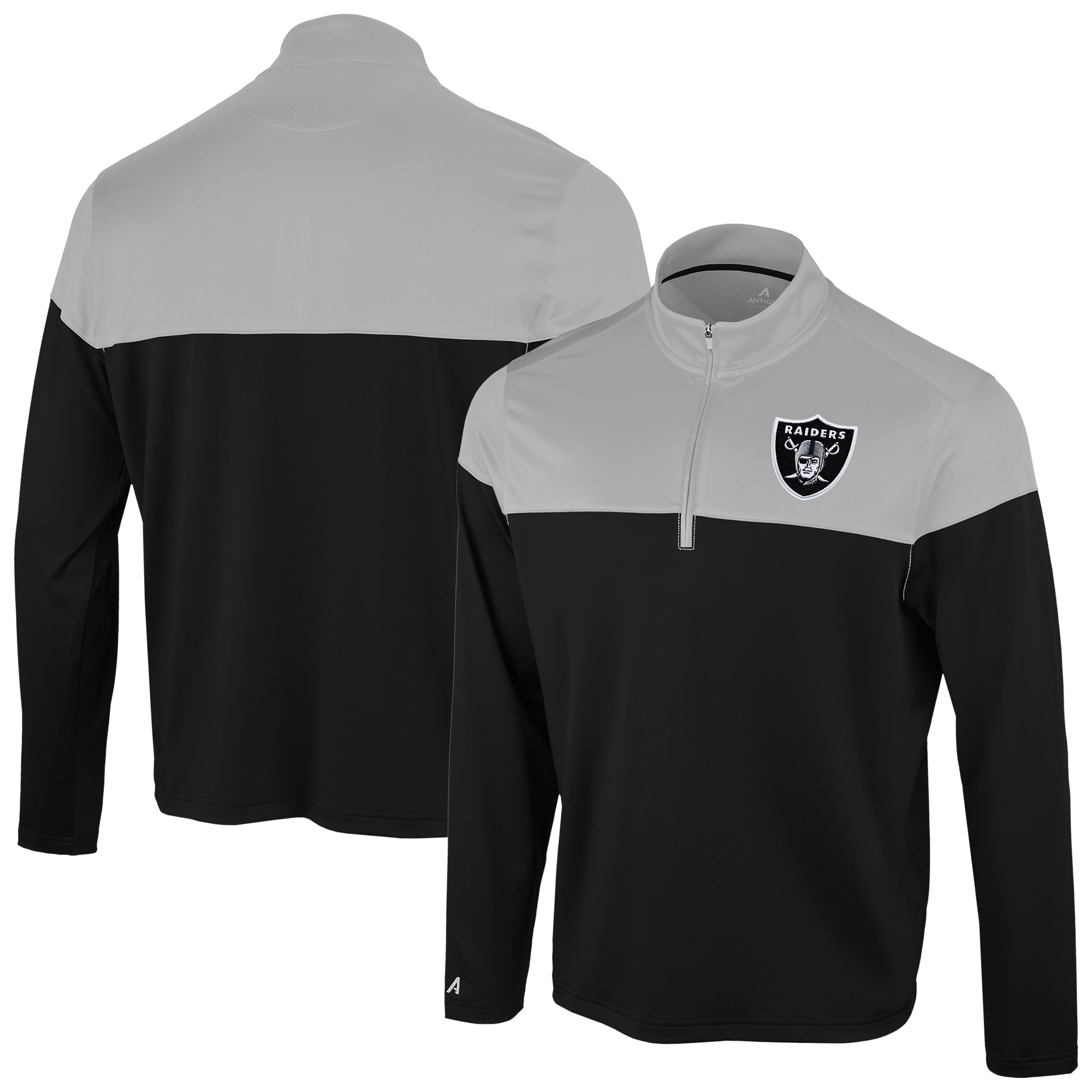Antigua Men's Black/Gray Las Vegas Raiders Hinder Quarter-Zip Pullover - Black, Gray