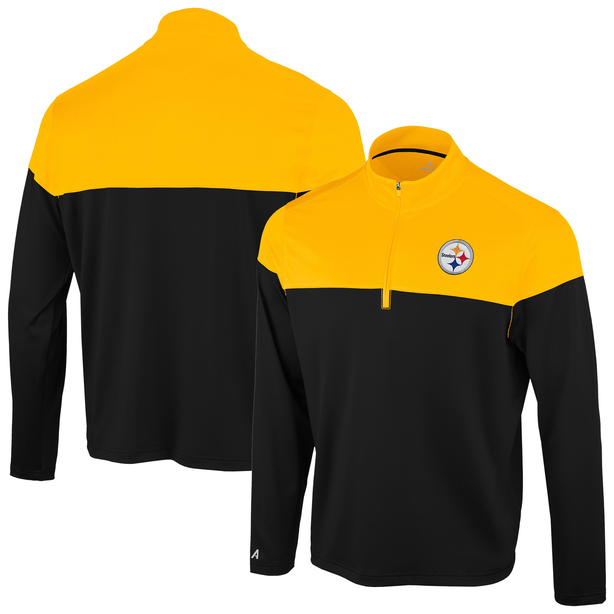 Antigua Men's Black/Gold Pittsburgh Steelers Hinder Quarter-Zip Pullover - Black, Gold