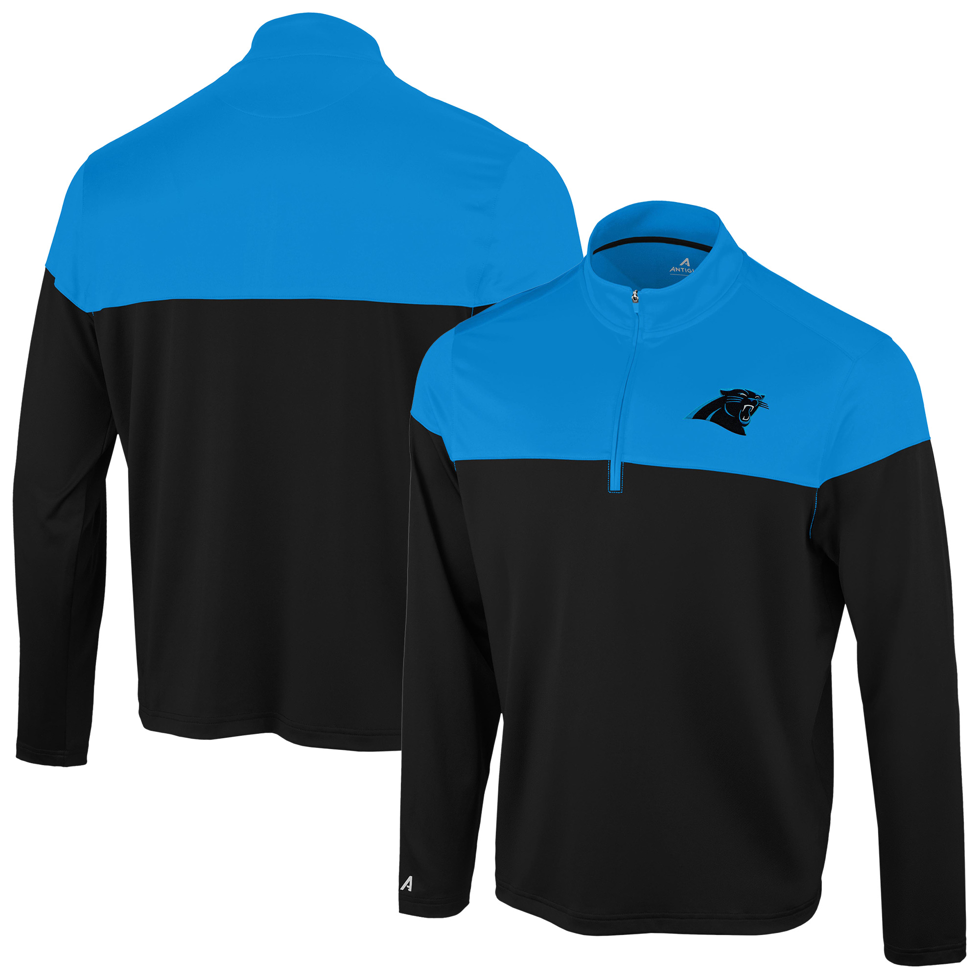 Antigua Men's Black/Blue Carolina Panthers Hinder Quarter-Zip Pullover - Black, Blue