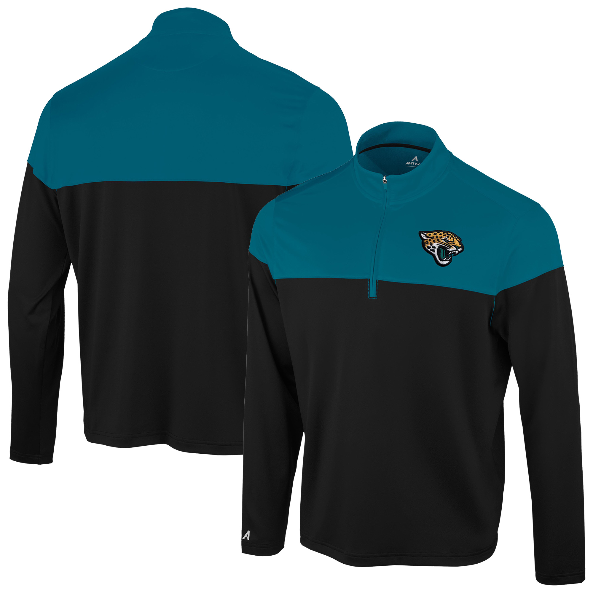 Antigua Men's Black/Teal Jacksonville Jaguars Hinder Quarter-Zip Pullover - Black, Teal