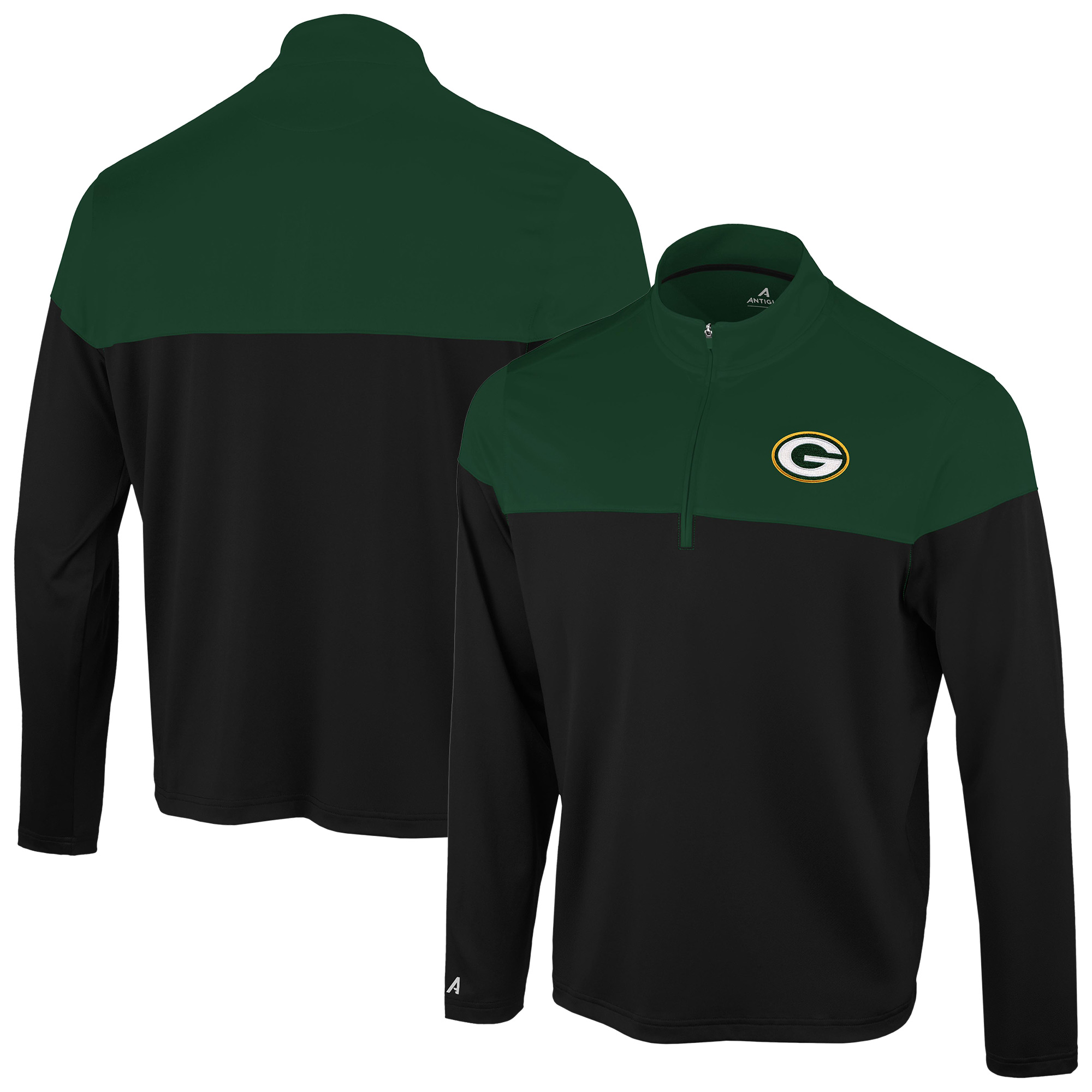 Antigua Men's Black/Green Bay Packers Hinder Quarter-Zip Pullover - Black, Green