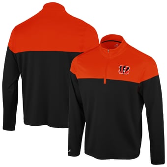 Men's Antigua Black/Orange Cincinnati Bengals Hinder Quarter-Zip Pullover