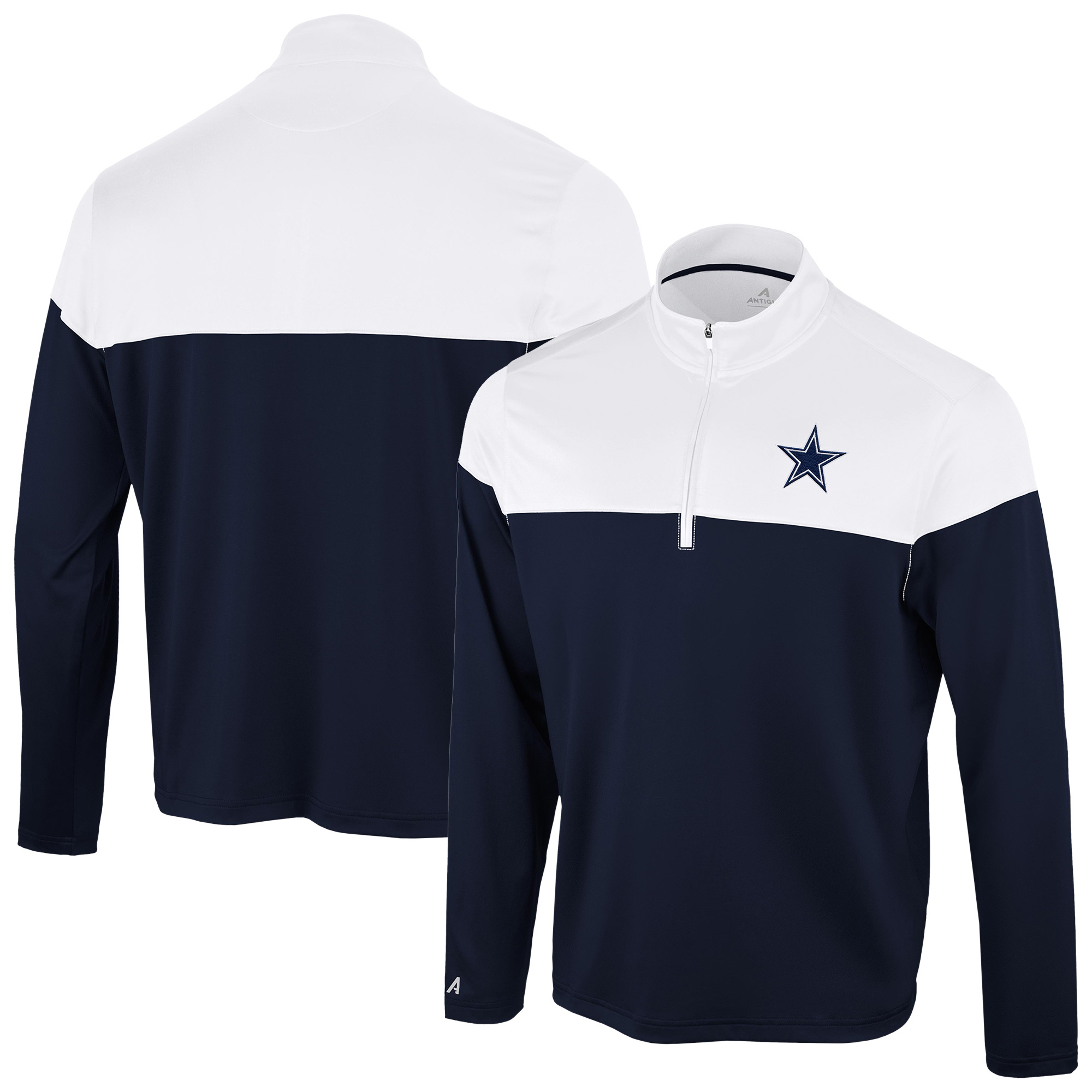 Men's Antigua Navy/White Dallas Cowboys Hinder Quarter-Zip Pullover