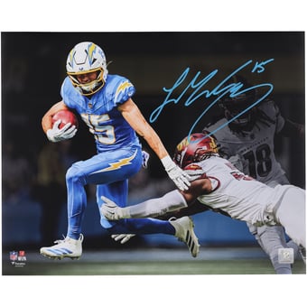 Ladd McConkey Los Angeles Chargers Autographed 16" x 20" Juking Defender Spotlight Photograph