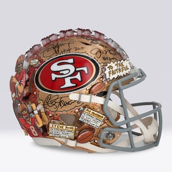 Jerry Rice, Steve Young & Joe Montana San Francisco 49ers Autographed Riddell Speed Authentic Helmet with Multiple Inscriptions - Art by Charles Fazzino - NF70444585