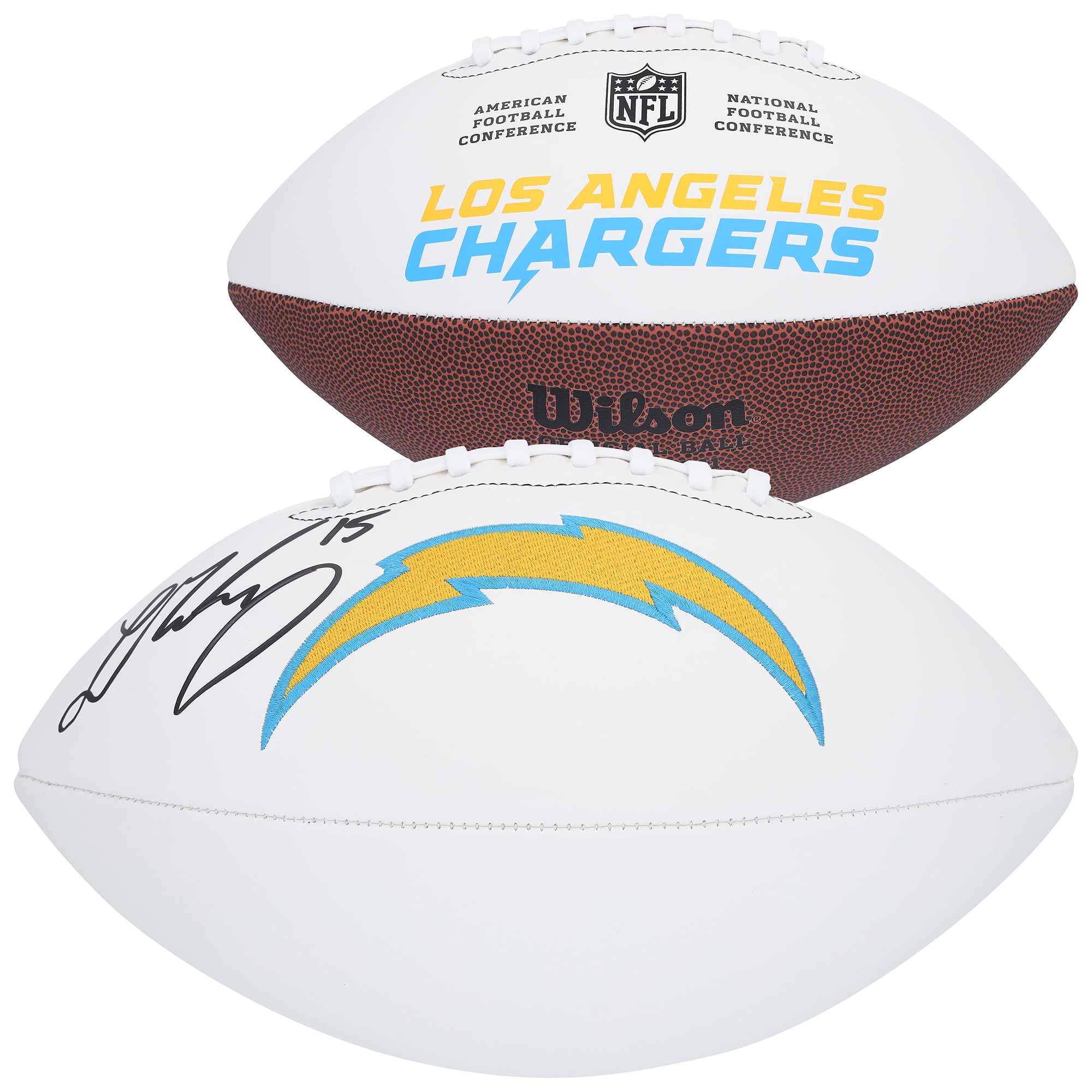 Ladd McConkey Los Angeles Chargers Autographed Wilson White Panel Football