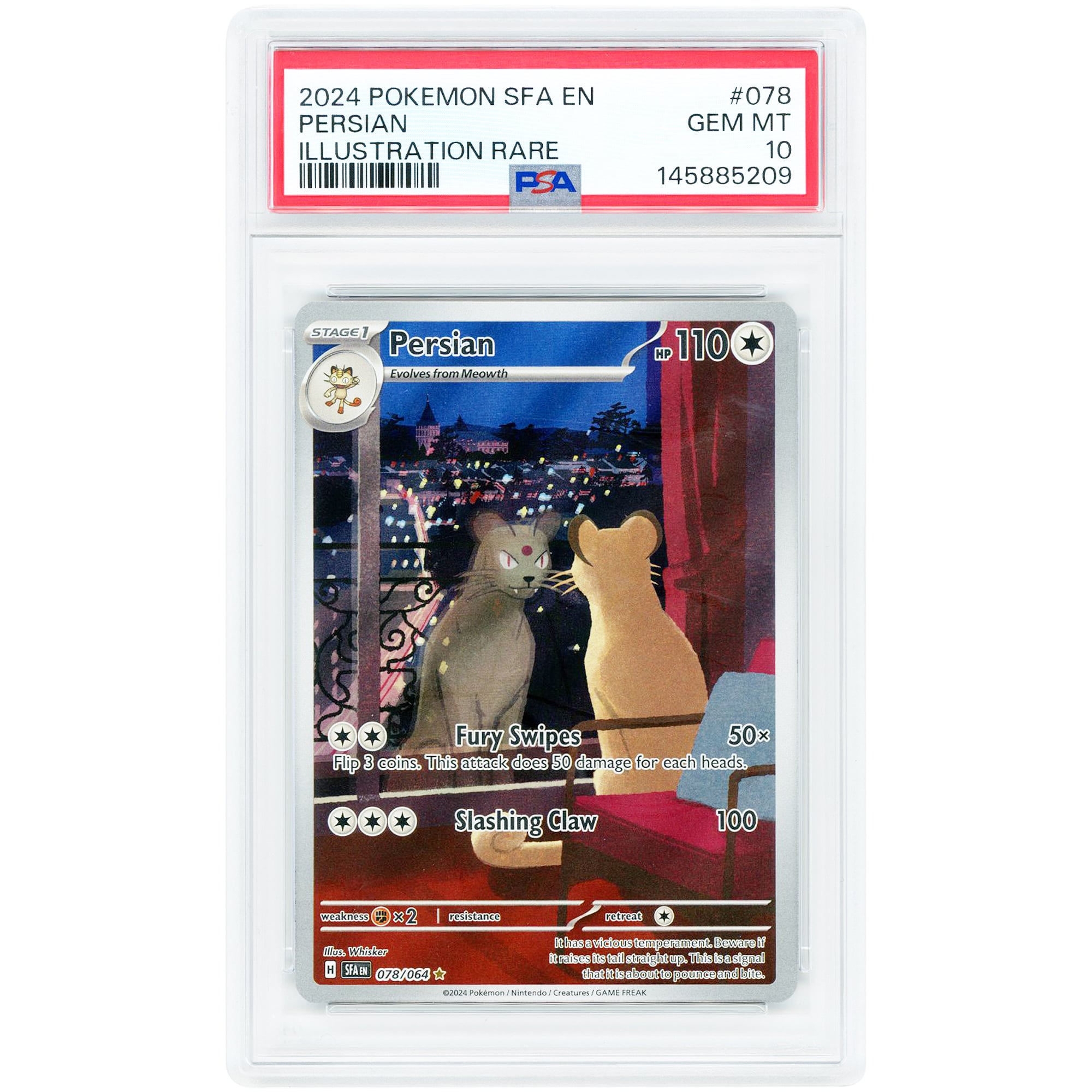 Persian 2024 Pokemon Shrouded Fable Illustration Rare #078 PSA Authenticated 10 Card