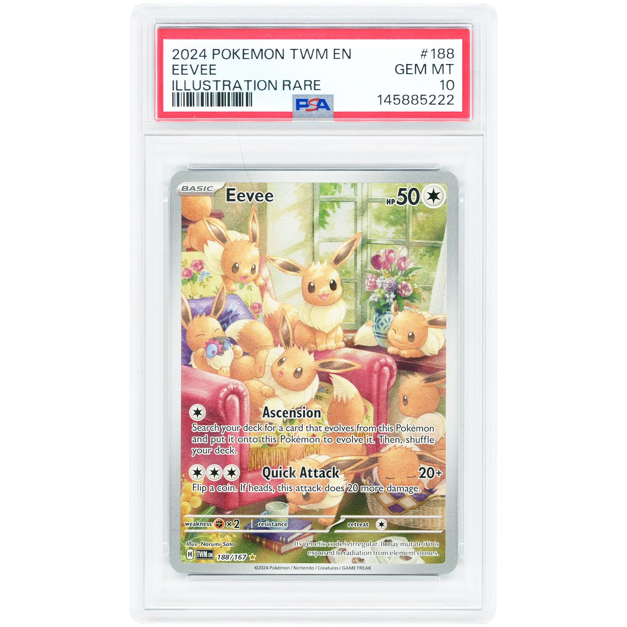Eevee 2024 Pokemon Twilight Masquerade Illustration Rare #188 PSA Authenticated 10 Card