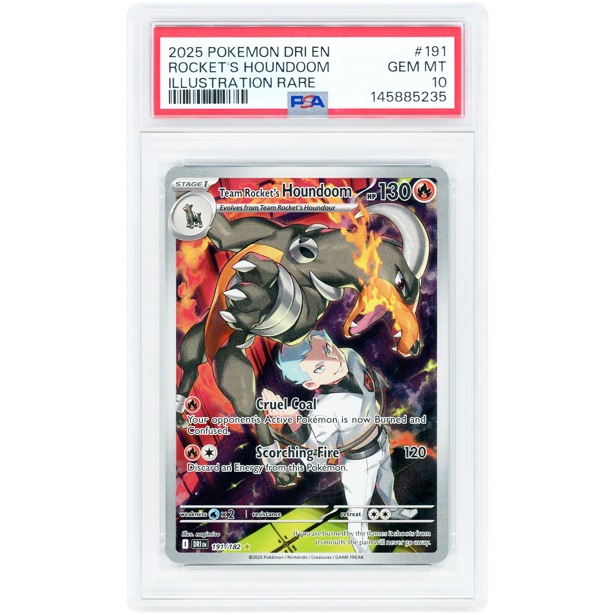 Team Rocket's Houndoom 2025 Pokemon Destined Rivals Illustration Rare #191 PSA Authenticated 10 Card