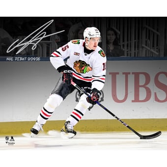Anton Frondell Chicago Blackhawks Autographed 16" x 20" NHL Debut Spotlight Photograph with "NHL Debut 3/24/26" Inscription