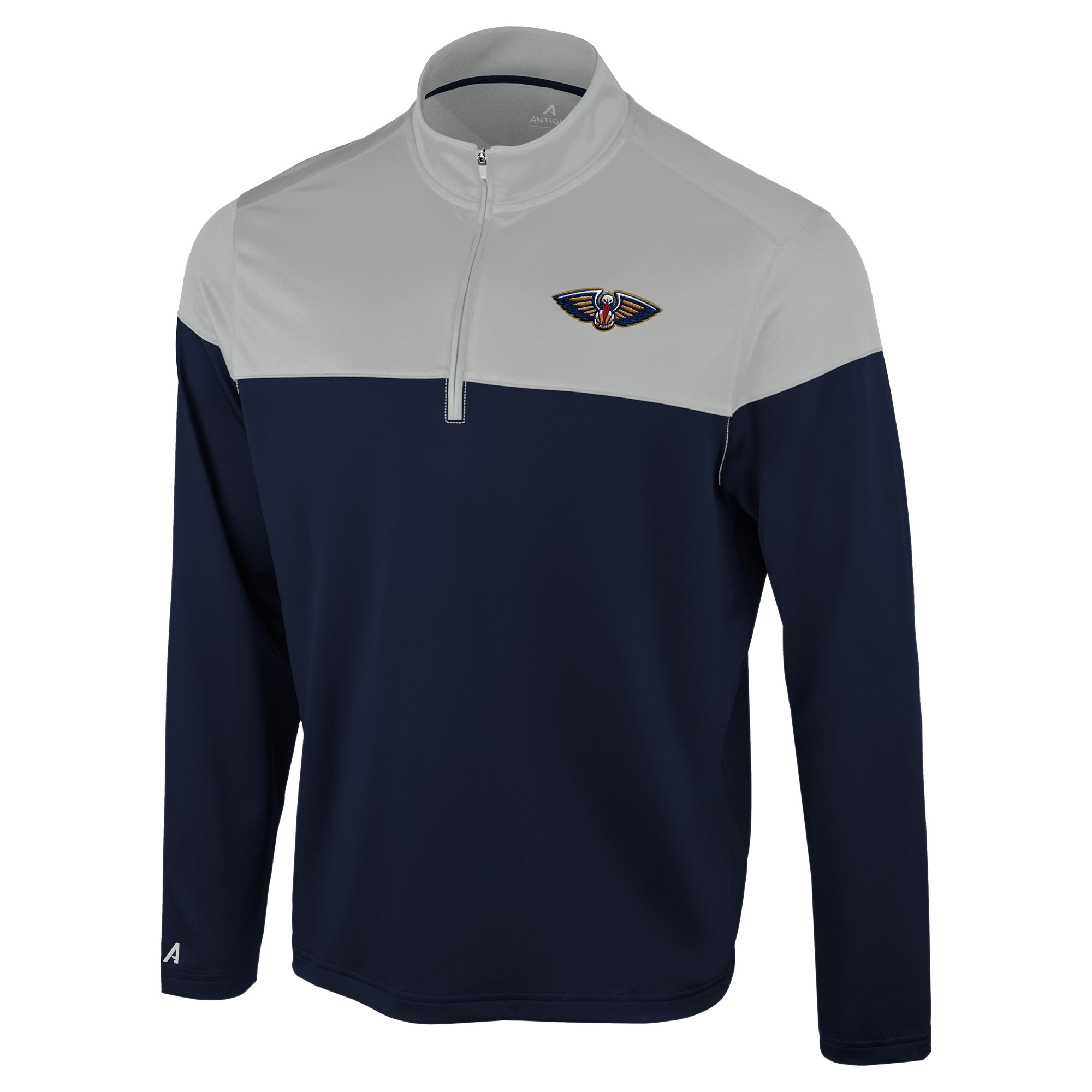 Men's Antigua Navy/Gray New Orleans Pelicans Hinder Quarter-Zip Pullover