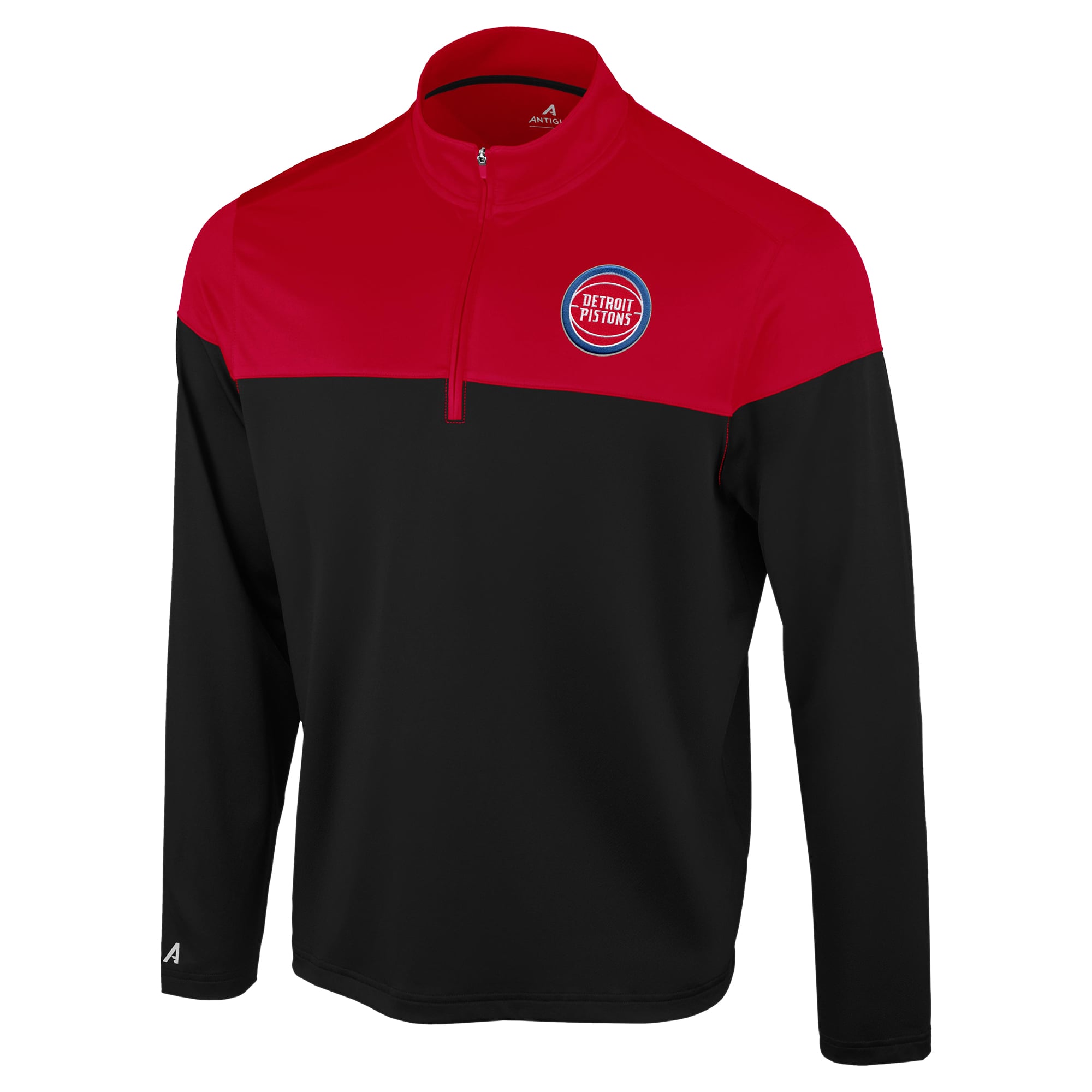 Antigua Men's Black/Red Detroit Pistons Hinder Quarter-Zip Pullover - Black, Red