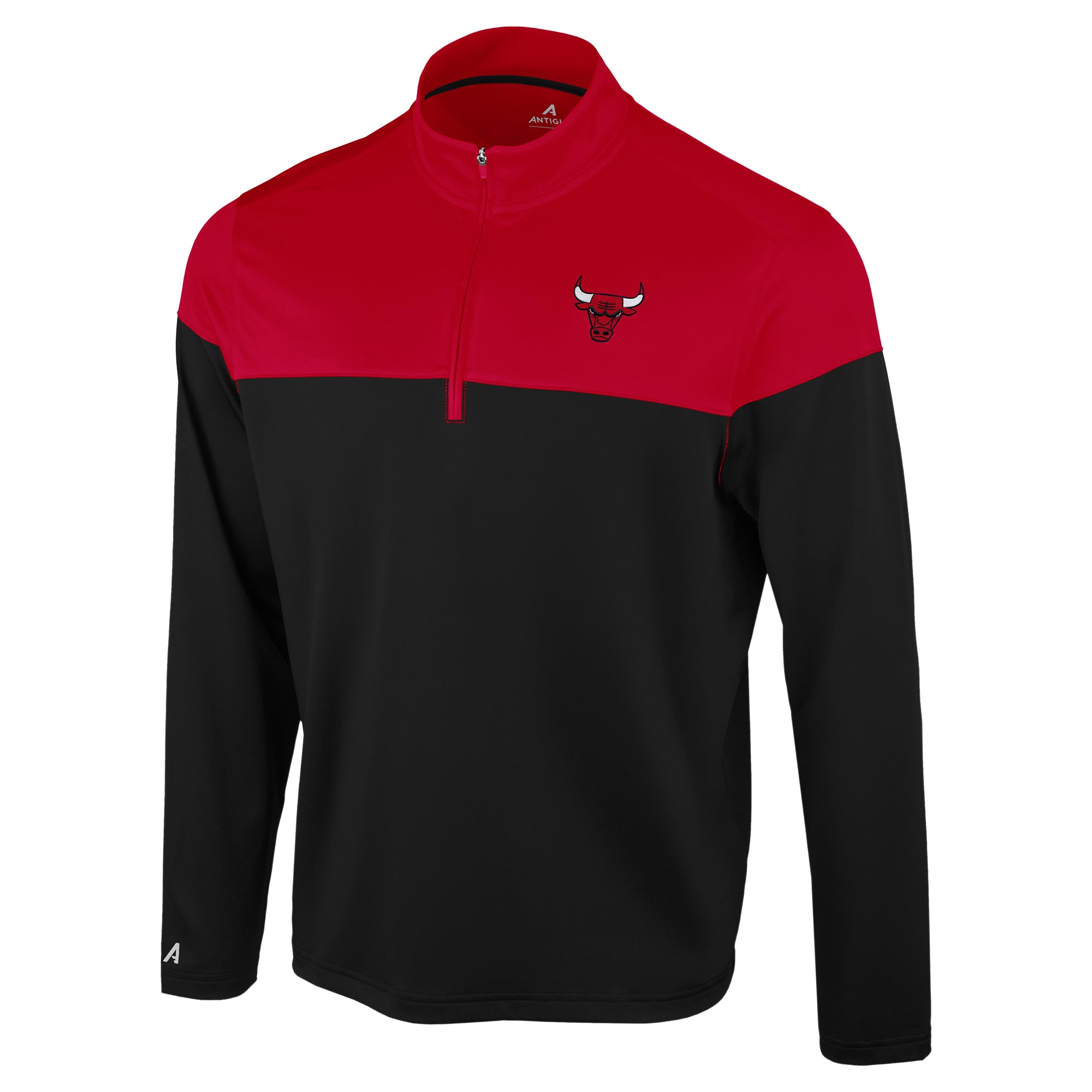 Antigua Men's Black/Red Chicago Bulls Hinder Quarter-Zip Pullover - Black, Red