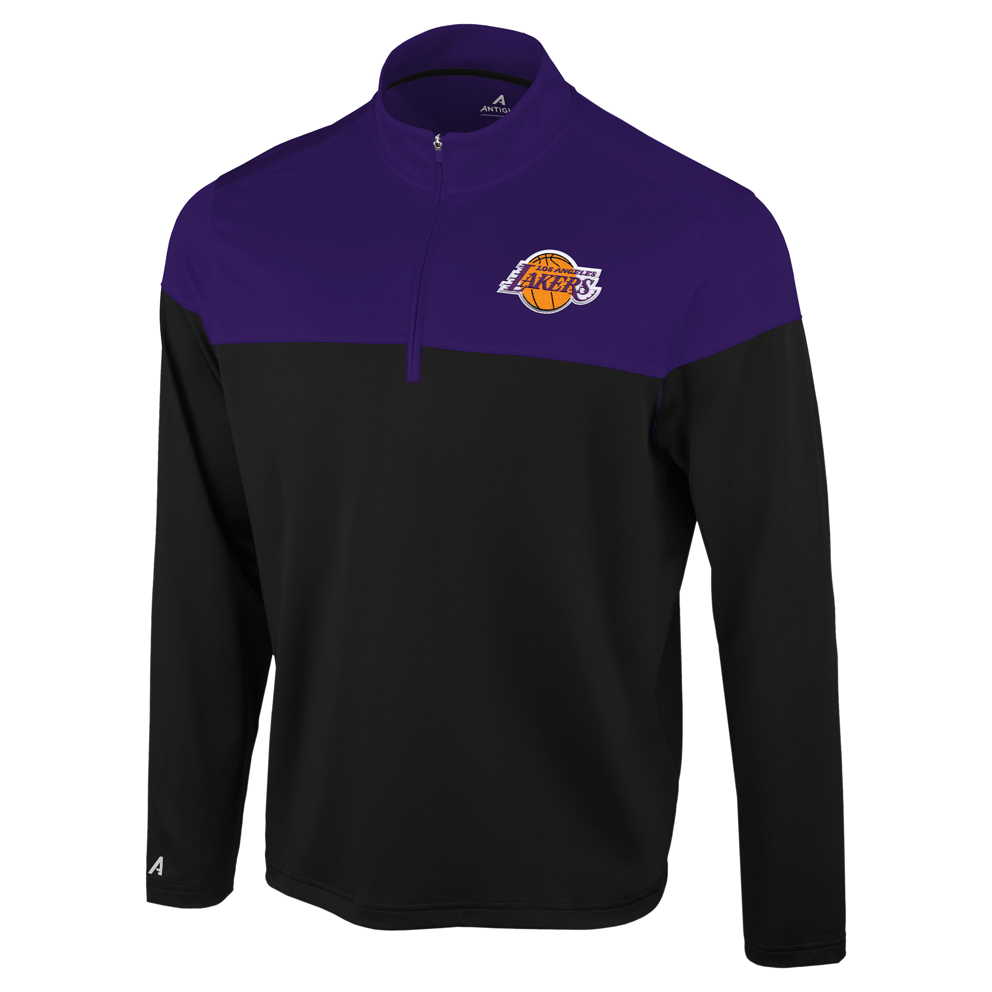 Men's Antigua Black/Purple Los Angeles Lakers Hinder Quarter-Zip Pullover