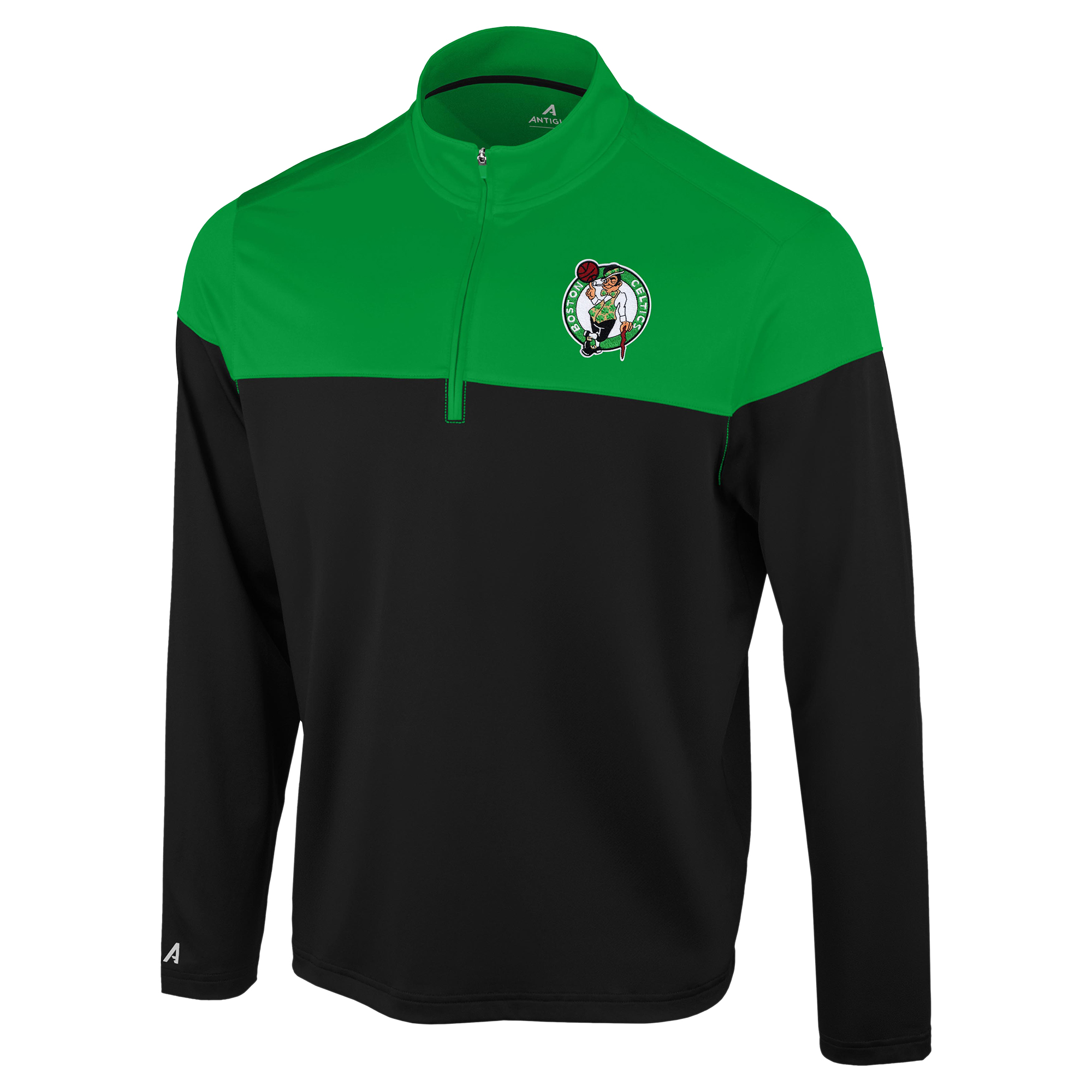 Men's Antigua Black/Kelly Green Boston Celtics Hinder Quarter-Zip Pullover