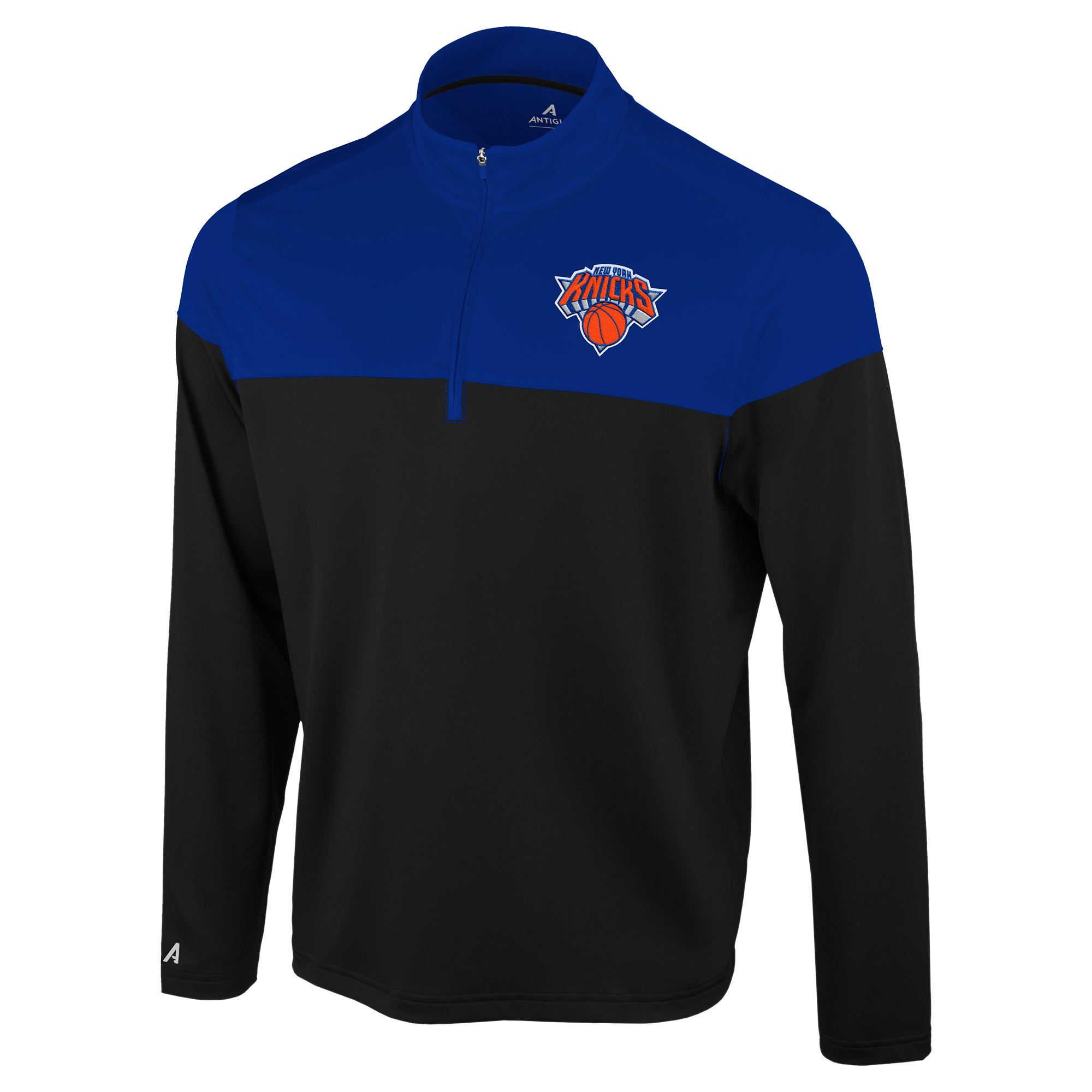 Antigua Men's Black/Blue New York Knicks Hinder Quarter-Zip Pullover - Black, Blue