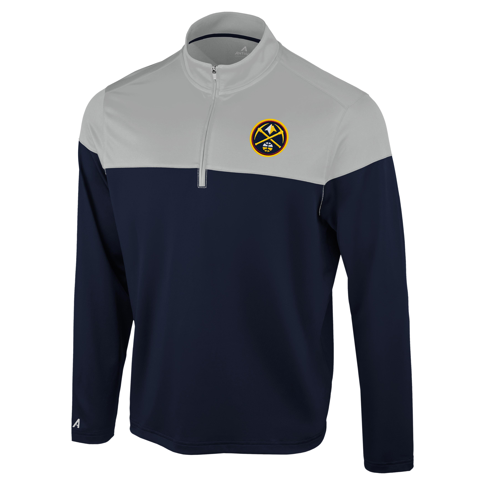 Men's Antigua Navy/Gray Denver Nuggets Hinder Quarter-Zip Pullover