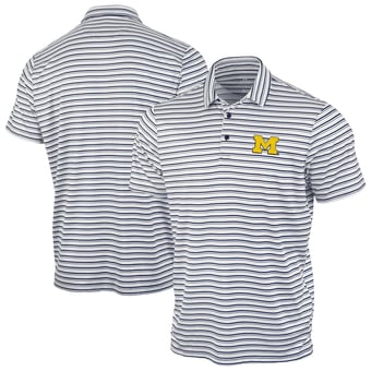 Men's Antigua Navy Michigan Wolverines Space Stripe Polo