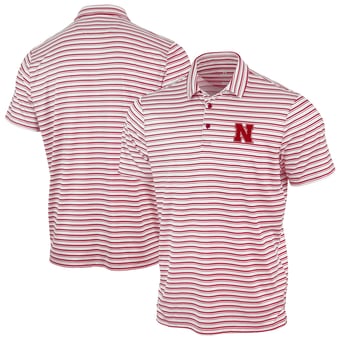 Men's Antigua Scarlet Nebraska Huskers Space Stripe Polo
