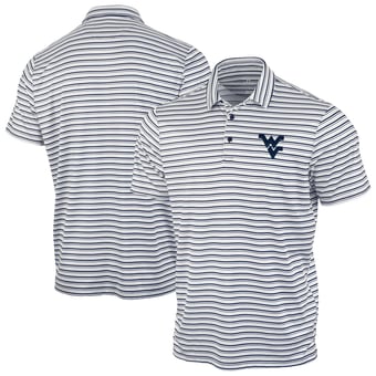 Men's Antigua Navy West Virginia Mountaineers Space Stripe Polo