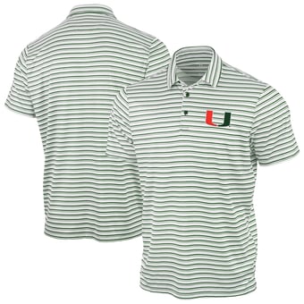 Men's Antigua Green Miami Hurricanes Space Stripe Polo