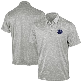Men's Antigua Gray Notre Dame Fighting Irish Mono Floral Polo