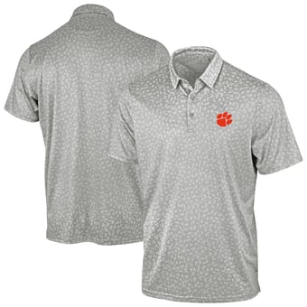 Men's Antigua Gray Clemson Tigers Mono Floral Polo