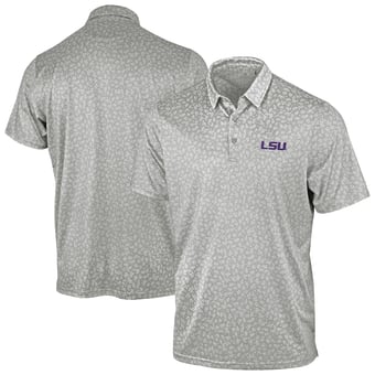 Men's Antigua Gray LSU Tigers Mono Floral Polo