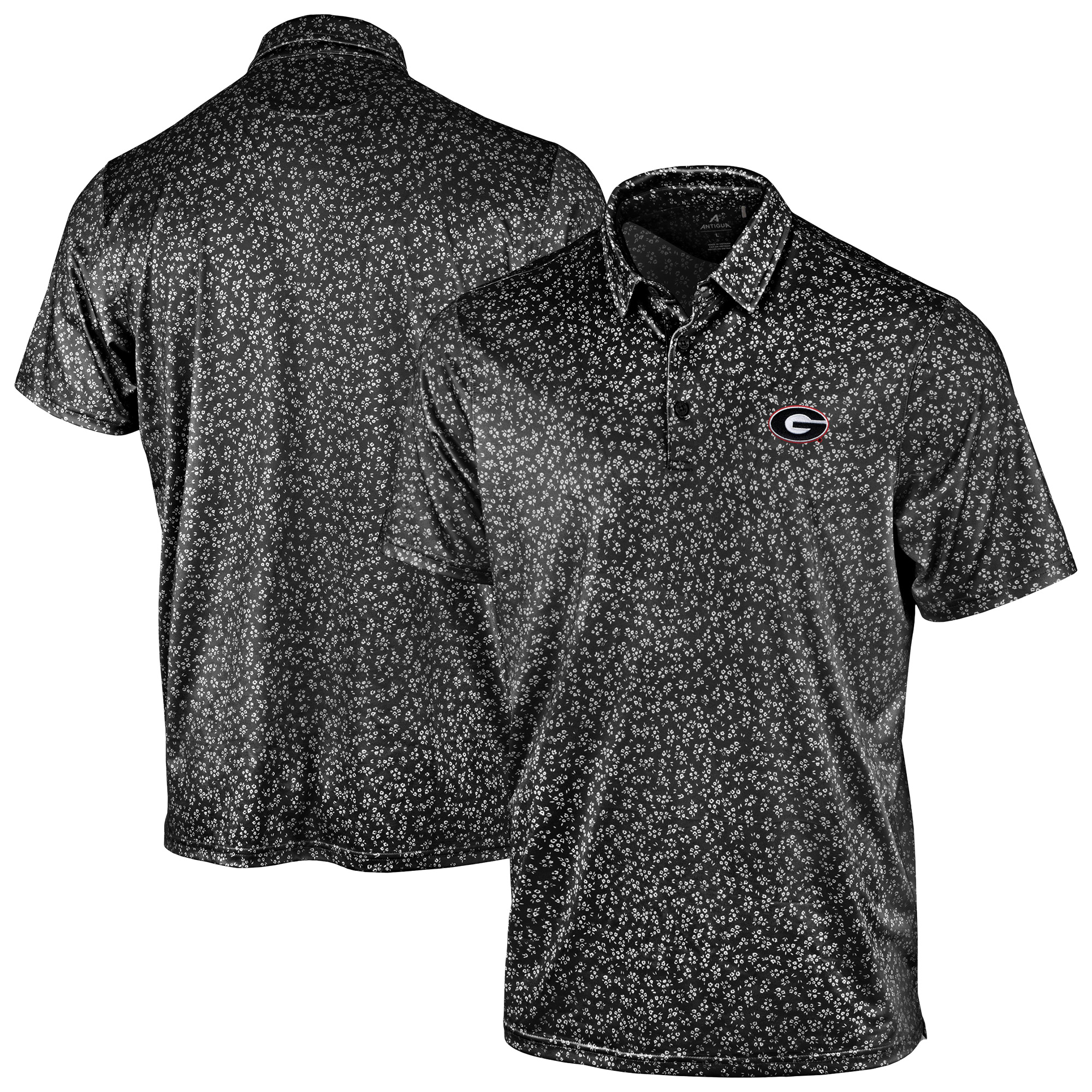 Men's Antigua Black Georgia Bulldogs Mono Floral Polo